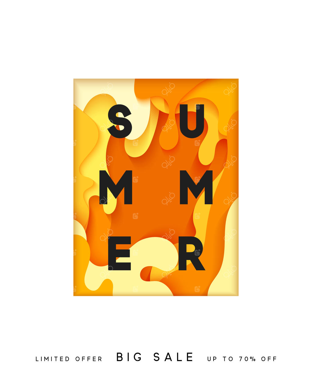 پس‌زمینه روشن تابستانی با سبک نقاشی محو کاغذی. پوستر تابستانی. تصویر‌سازی وکتور