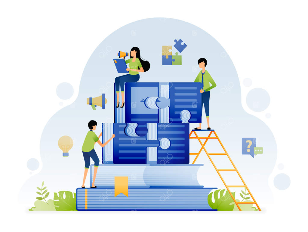 تصویری از تلاش افراد تحصیل‌کرده برای حل مشکل نیاز به آموزش و یادگیری با طراحی سواد آموزی می‌تواند برای صفحه فرود وب‌سایت، پوستر، بنر، اپلیکیشن ‌موبایل و شبکه‌های ‌اجتماعی استفاده شود.