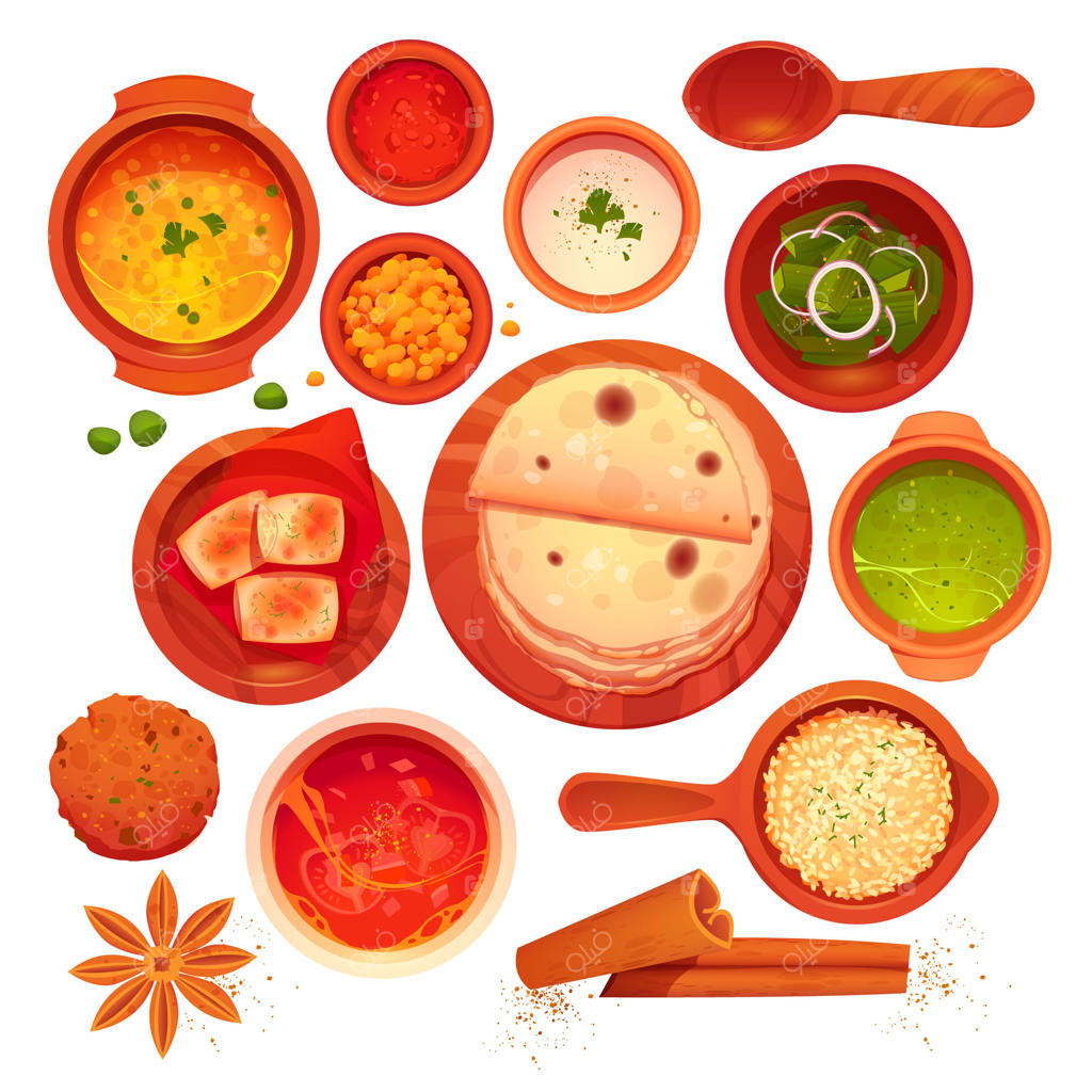 مجموعه غذاهای هندی کارتونی