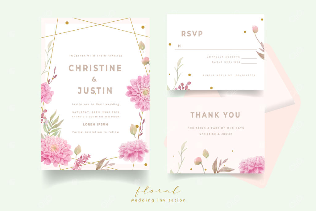 دعوت‌نامه عروسی با طرح گل‌های کوکب آبرنگی