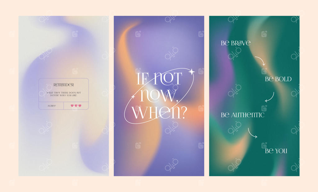 مجموعه قالب‌های داستان شبکه‌های اجتماعی با نقل‌قول‌های زیباشناختی و رنگبندی تدریجی