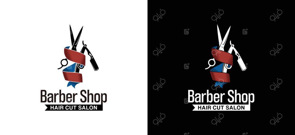 طراحی لوگوی آرایشگاه کلاسیک، سالن اصلاح مو با نماد قیچی و تیغ