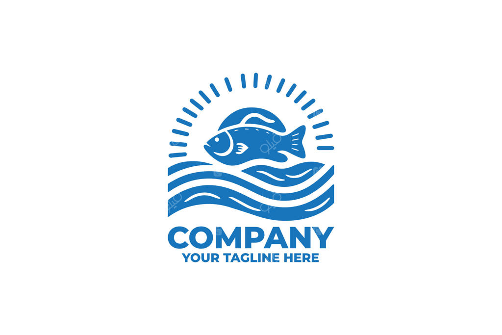 نماد لوگو ماهی دریایی با خطوط موج‌دار