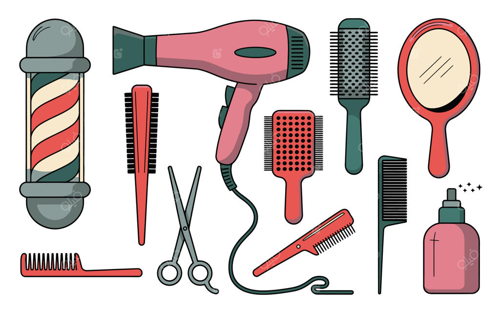 تصویری از ابزارها و وسایل مختلف آرایشگاه برای خدمات اصلاح و آرایش مو