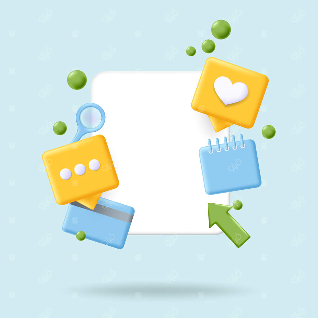 مفهوم ارتباط در شبکه‌های اجتماعی: آیکون پیام شبکه‌های اجتماعی سه‌بعدی و واقع‌گرایانه روی صفحه سفید