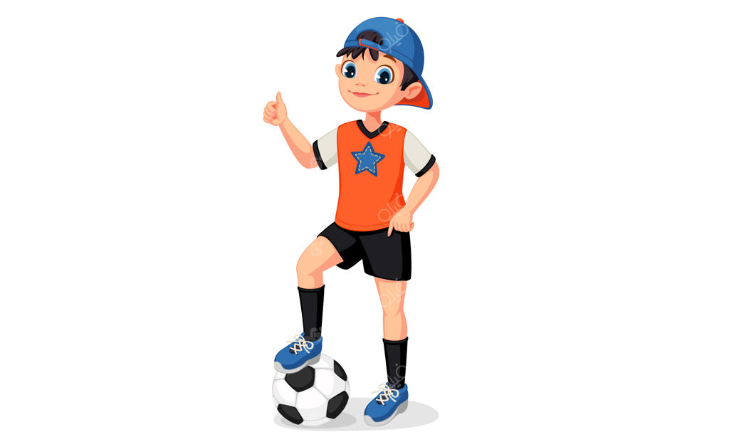 تصویر پسر فوتبالیست جوان که انگشت شست را نشان می‌دهد