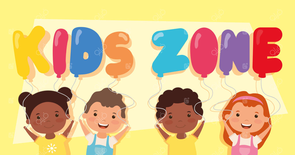 حروف‌نگاری «منطقه کودکان» به همراه کودکانی با نژادهای مختلف