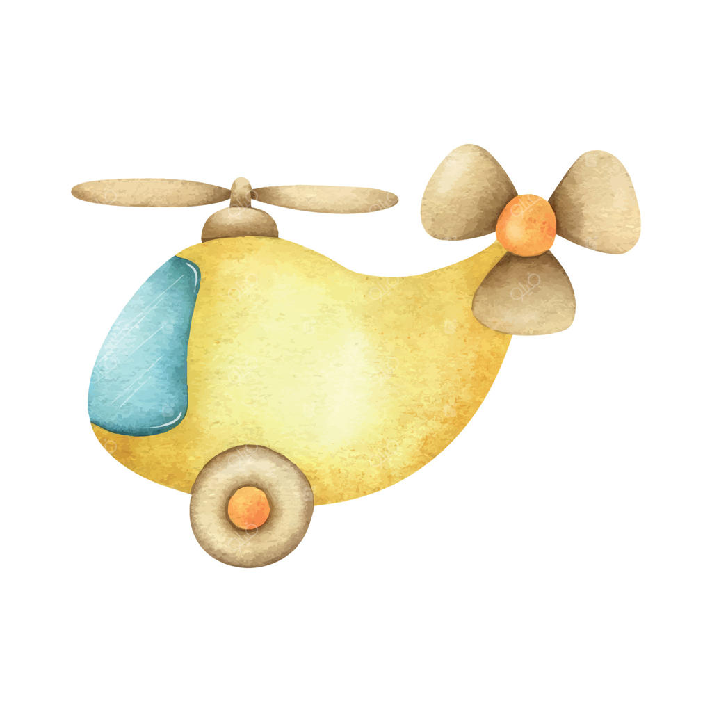 هلیکوپتر زرد بچه‌گانه: تصویرسازی آبرنگی دست‌کشیده و ایزوله. کلیپ‌آرت بامزه هواپیمای اسباب‌بازی برای کارت‌های جشن تولد و سیسمونی، طراحی محصولات و اتاق کودک