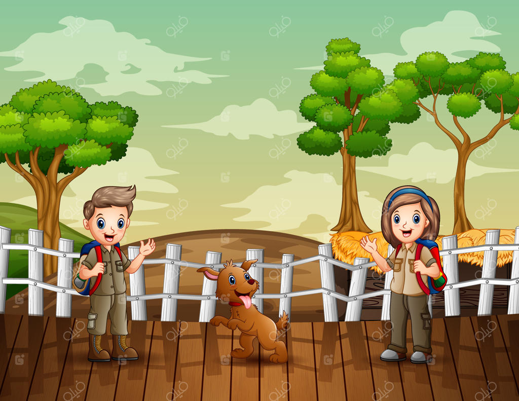 پسر و دختر پیشاهنگ بامزه در مزرعه