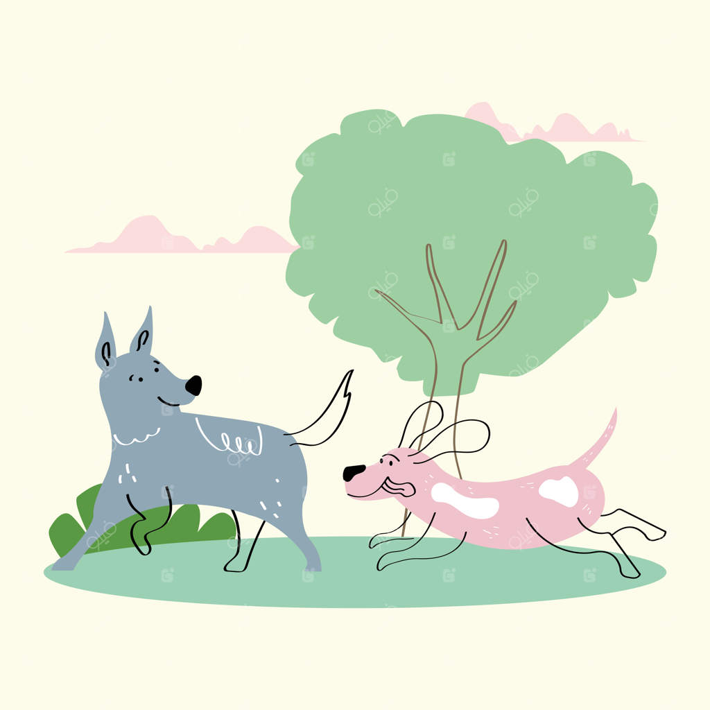 دو سگ در حال دویدن در مناظر طبیعی