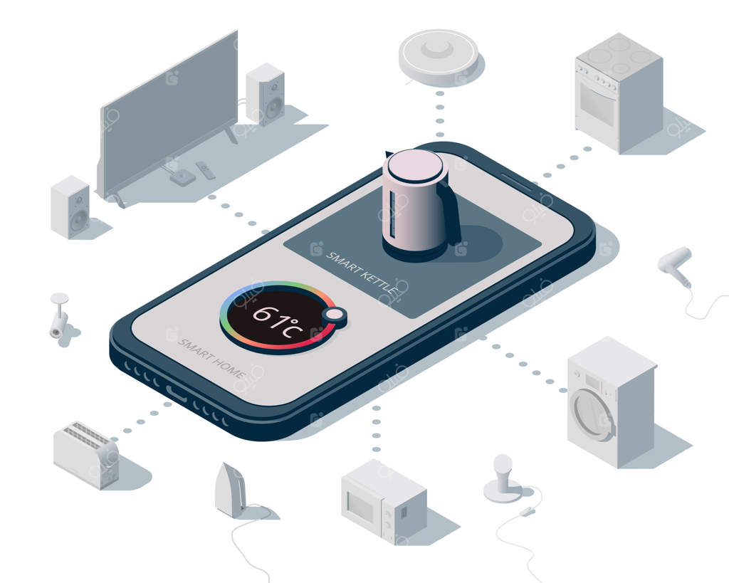 تصویر ایزومتریک با موضوع خانه هوشمند.