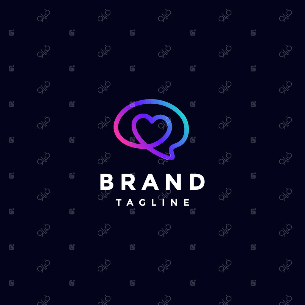 طراحی لوگو با نماد قلب درون مغز. خطوط پیوسته شکل‌گیری سیلوئت مغز و قلب.