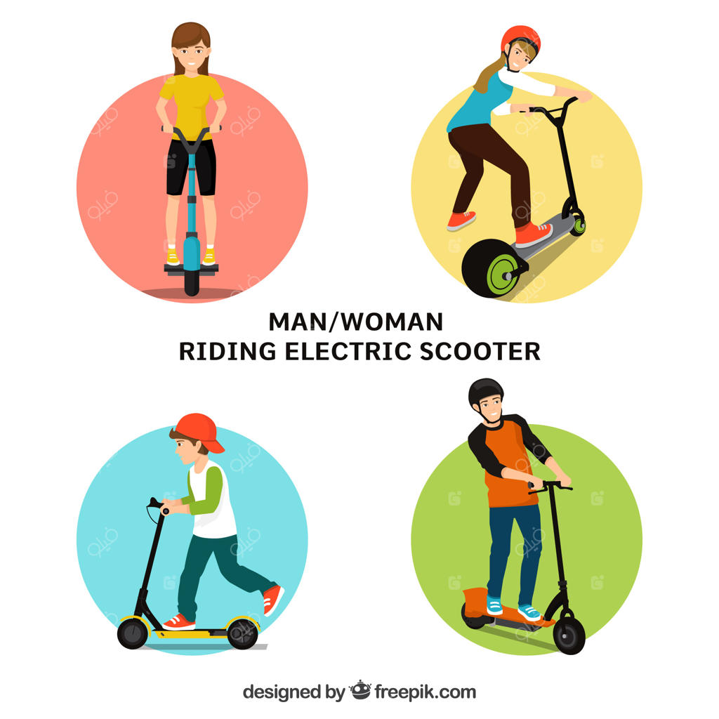 مرد و زن در حال سواری با اسکوتر برقی