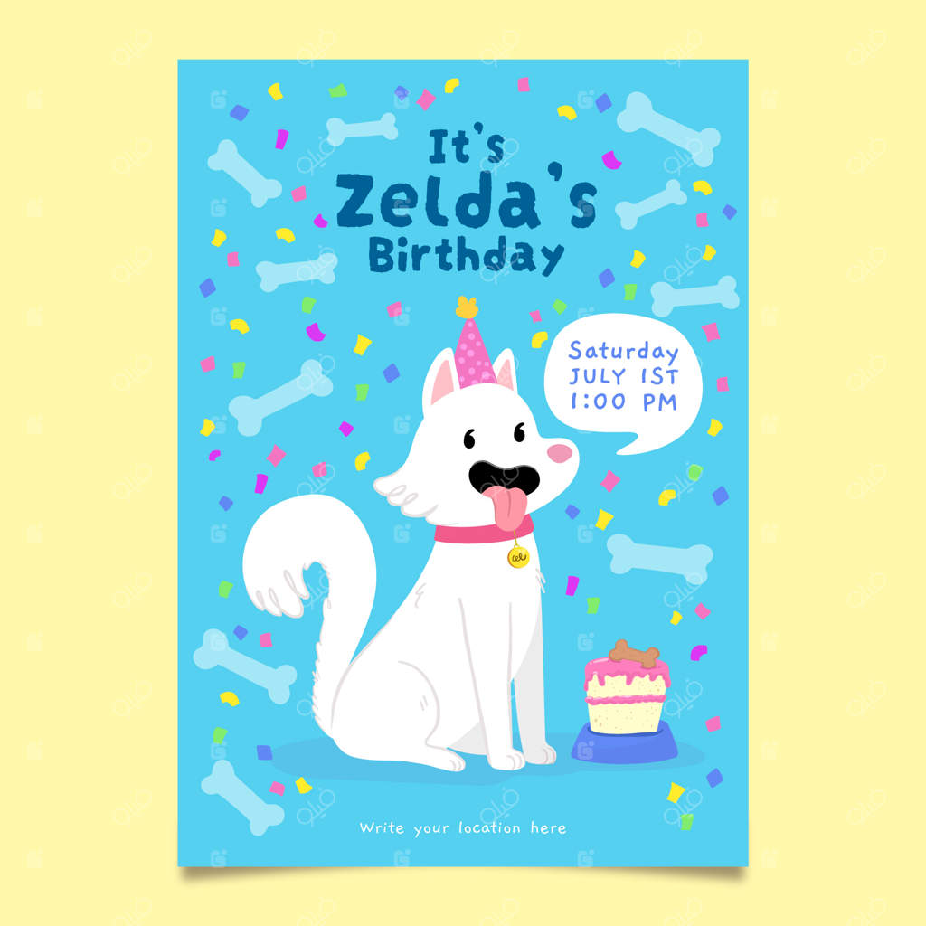 دعوت‌نامه مهمانی استخر سگ‌ها با طراحی دست‌ساز