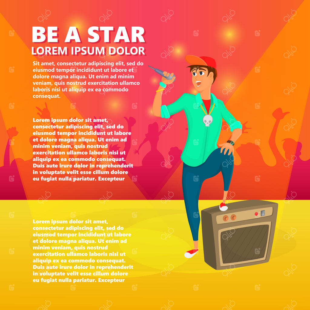 خواننده جوان در صحنه. وکالیست نوجوان در حال آواز خواندن. تصویر برداری از اجرای کنسرت توسط فرد جوان.