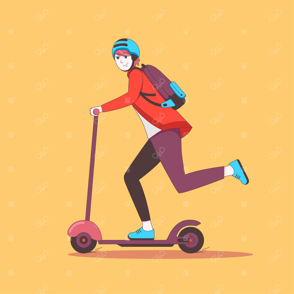 جوانی با اسکوتر برقی در راه محل کار