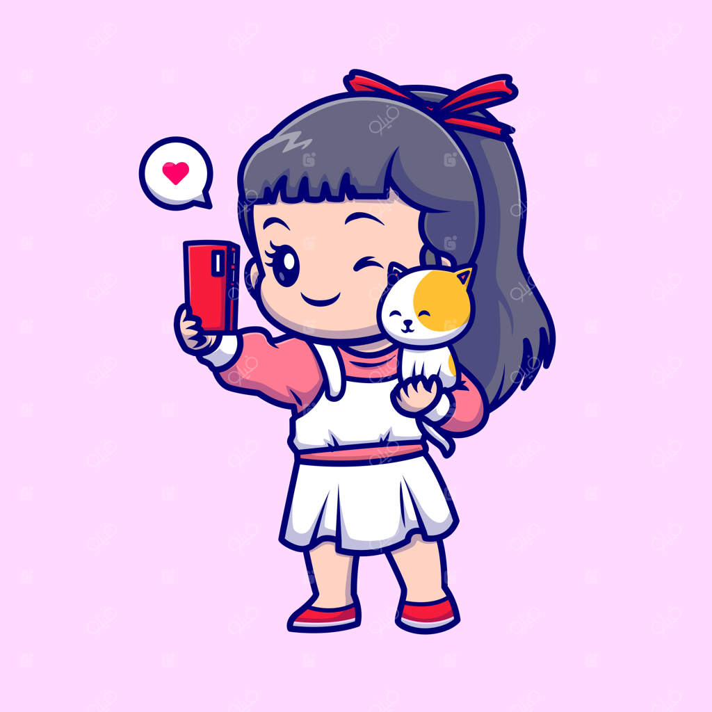 تصویر وکتور دختر بامزه با گربه. مفهوم آیکون انسان و حیوان مجزا