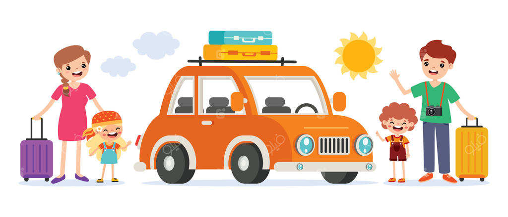 نقاشی کارتونی خانواده در حال سفر