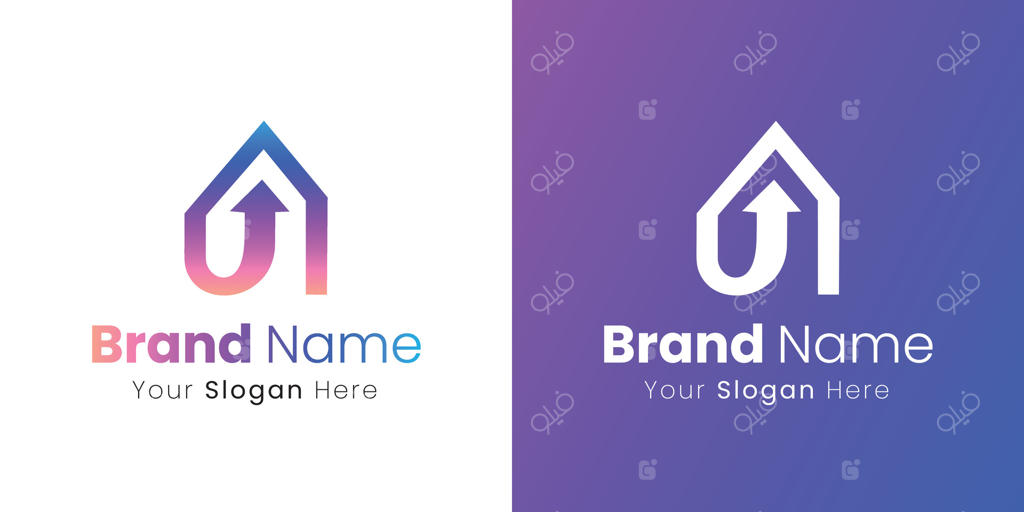 طراحی خلاقانه و مینیمالیستی لوگوی پیکان و خانه برای هویت برند شرکت