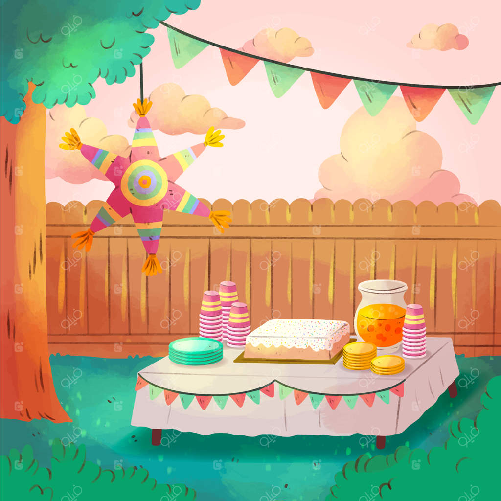 تصویرسازی جشن باغ با آبرنگ