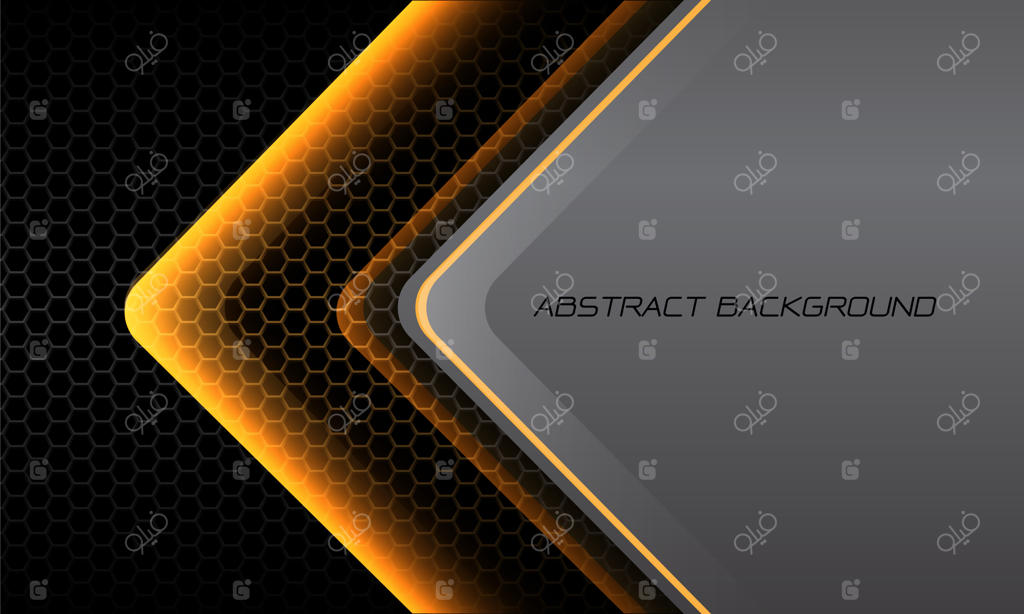 فلش نور زرد انتزاعی بر روی زمینه تیره با شبکه شش‌ضلعی و فضای خاکستری متالیک