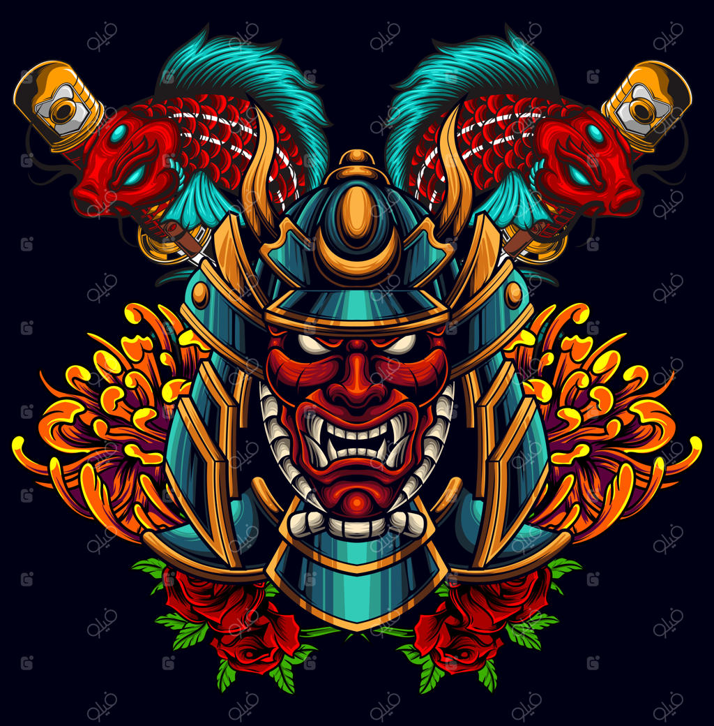 تصویرسازی برداری از سامورایی ژاپنی