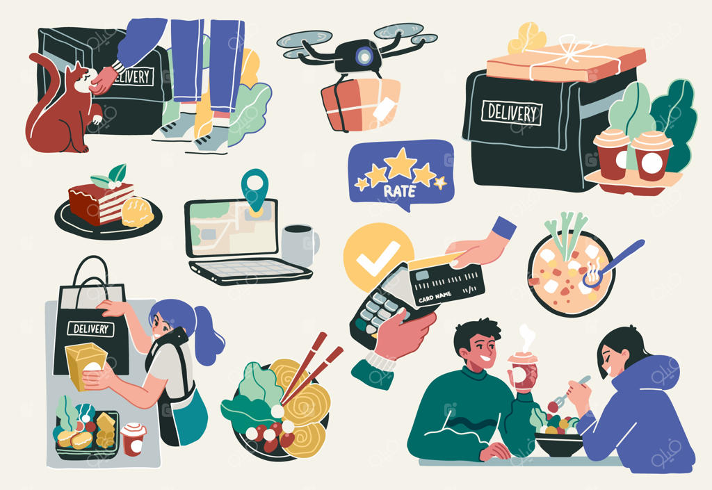 مجموعه‌ای از طرح‌های خدمات پیک رستوران و غذای سریع‌السیر