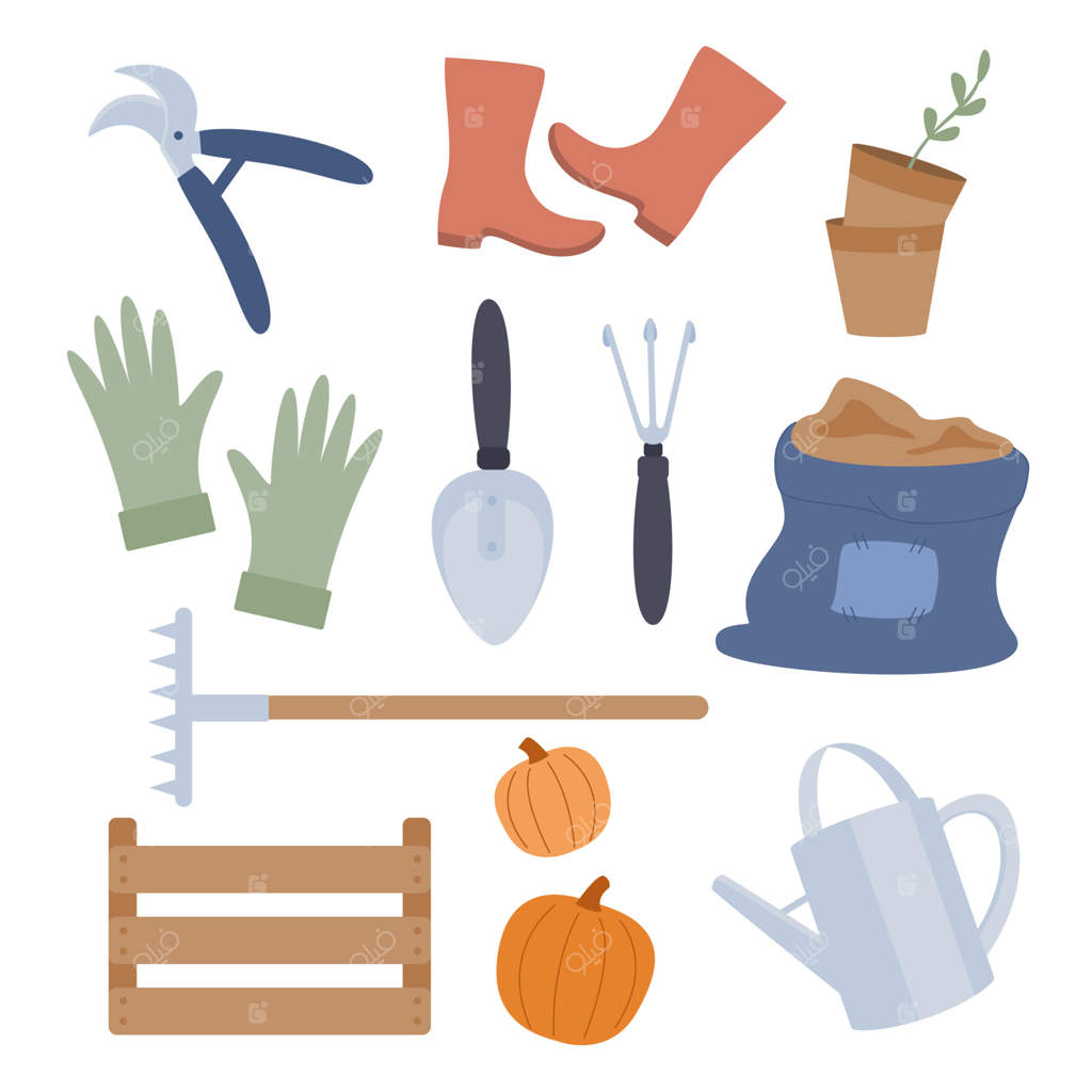 مجموعه ابزار باغبانی: تصویرسازی برداری از عناصر باغ