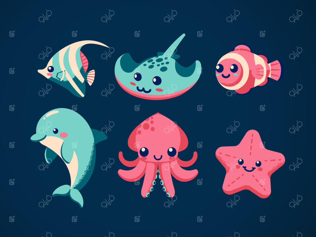 حیوانات دریایی بامزه کارتونی، مناسب برای طراحی