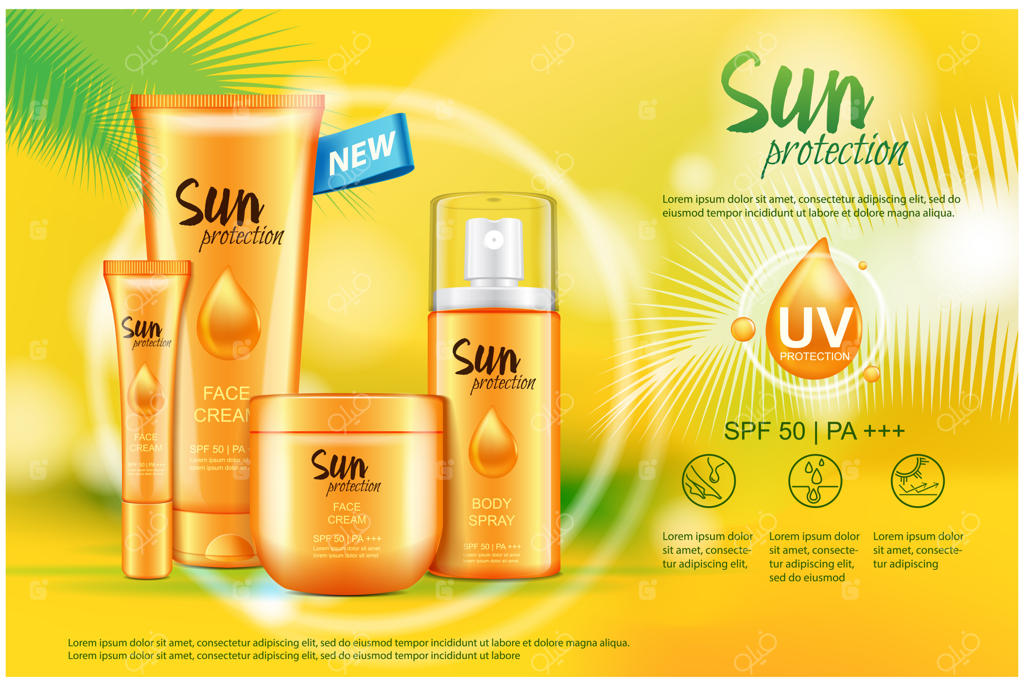 کرم ضد آفتاب، بطری و اسپری - محصولات مراقبتی از پوست در برابر آفتاب.