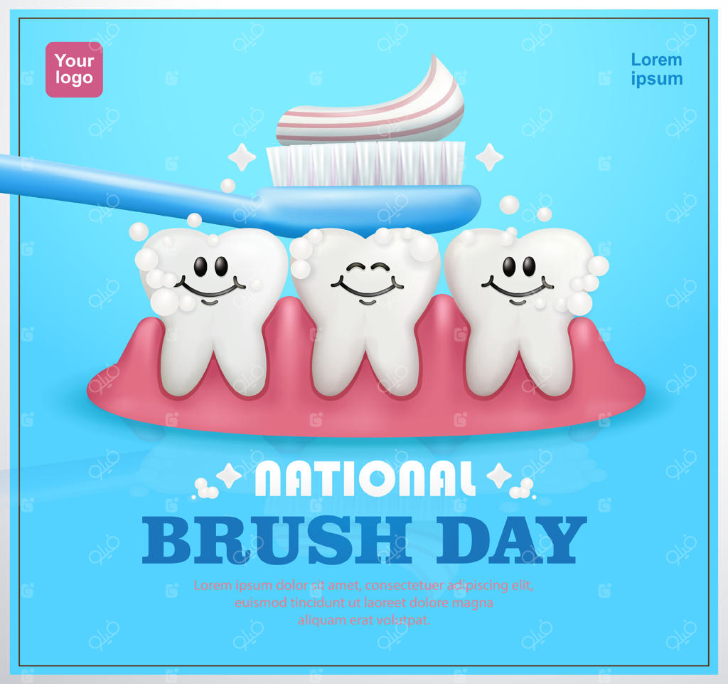 روز ملی مسواک. شخصیت دندان تمیز و لبخند روی مسواک. مناسب برای مراقبت‌های دندان و رویدادها