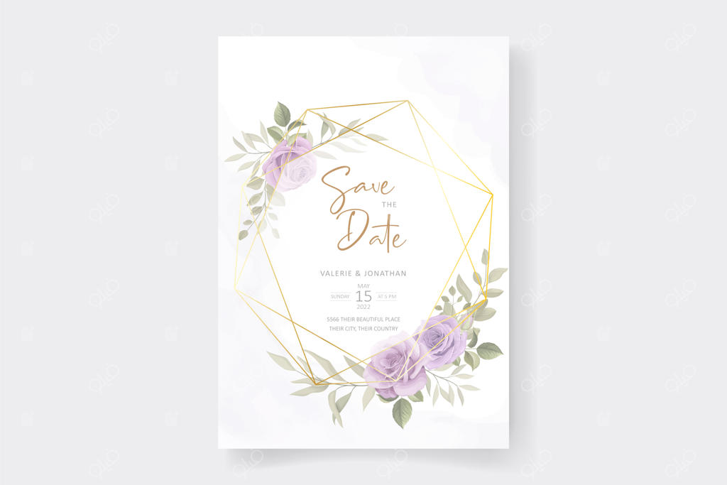 طراحی کارت دعوت عروسی با گل‌ها و برگ‌های لطیف و زیبا