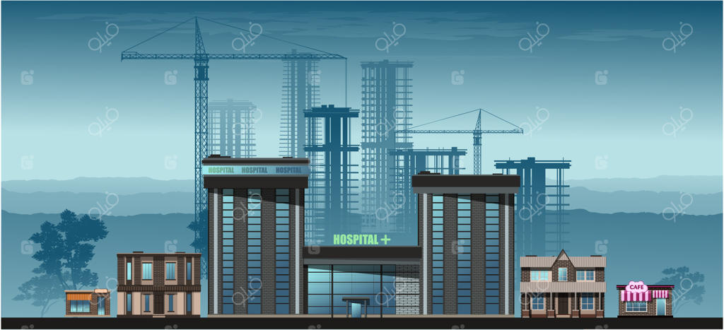 شهر در بعدازظهر؛ برج‌های شیشه‌ای مرتفع، ساختمان‌های مسکونی، کافه‌ها و مدرسه.