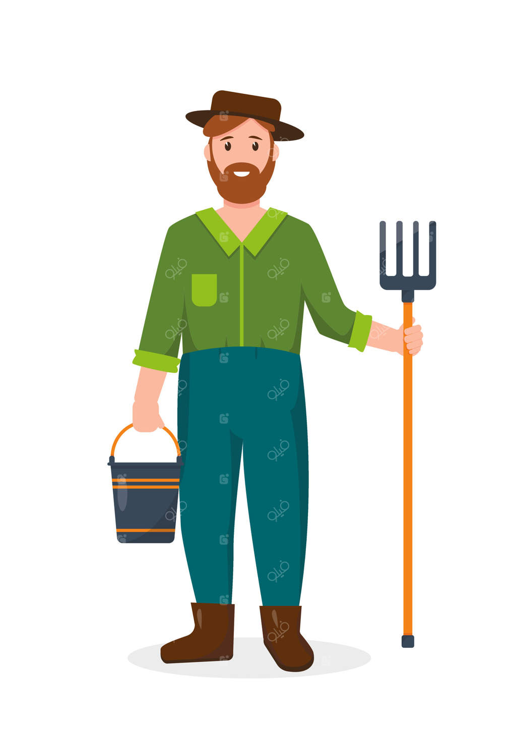 شخصیت کشاورز با ابزار باغبانی بر روی زمینه سفید. مفهوم حرفه‌ای. وکتور حرفه‌ای