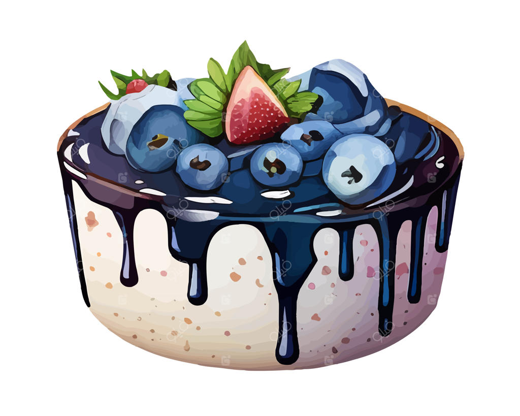 تصویرسازی برداری از دسر شیرین به همراه زغال اخته آبدار به سبک واقعی‌گرایانه