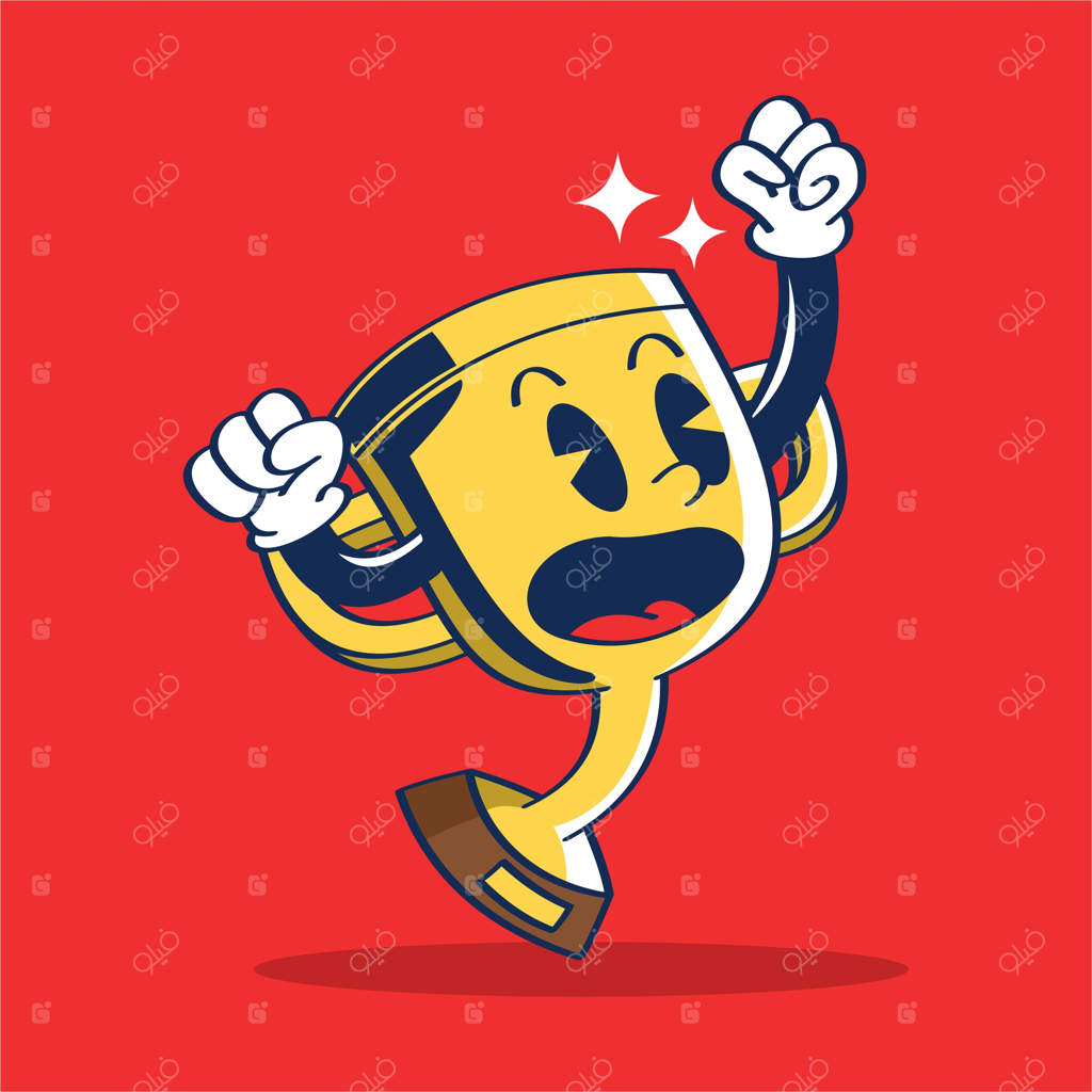شخصیت کارتونی با نوشته "جام طلا" روی آن
