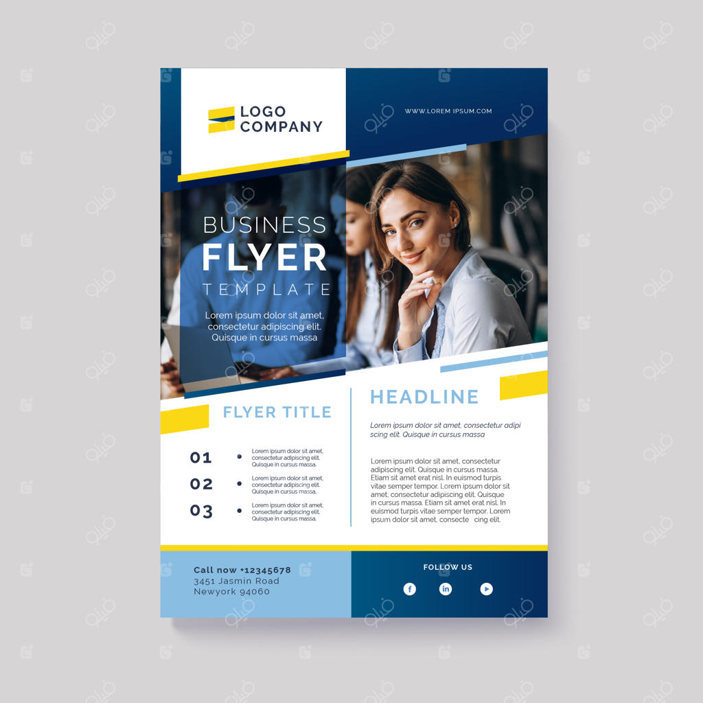 تراکت تجاری با طرح انتزاعی و عکس