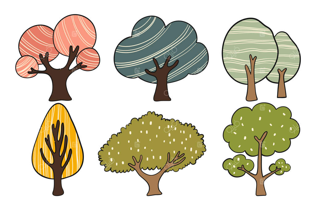 مجموعه‌ای از طرح‌های دستی انواع درختان