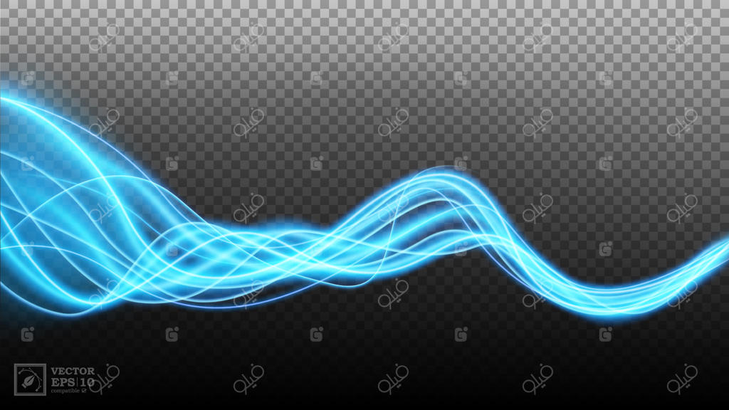 خط نوری موج‌دار آبی انتزاعی با پس‌زمینه شفاف