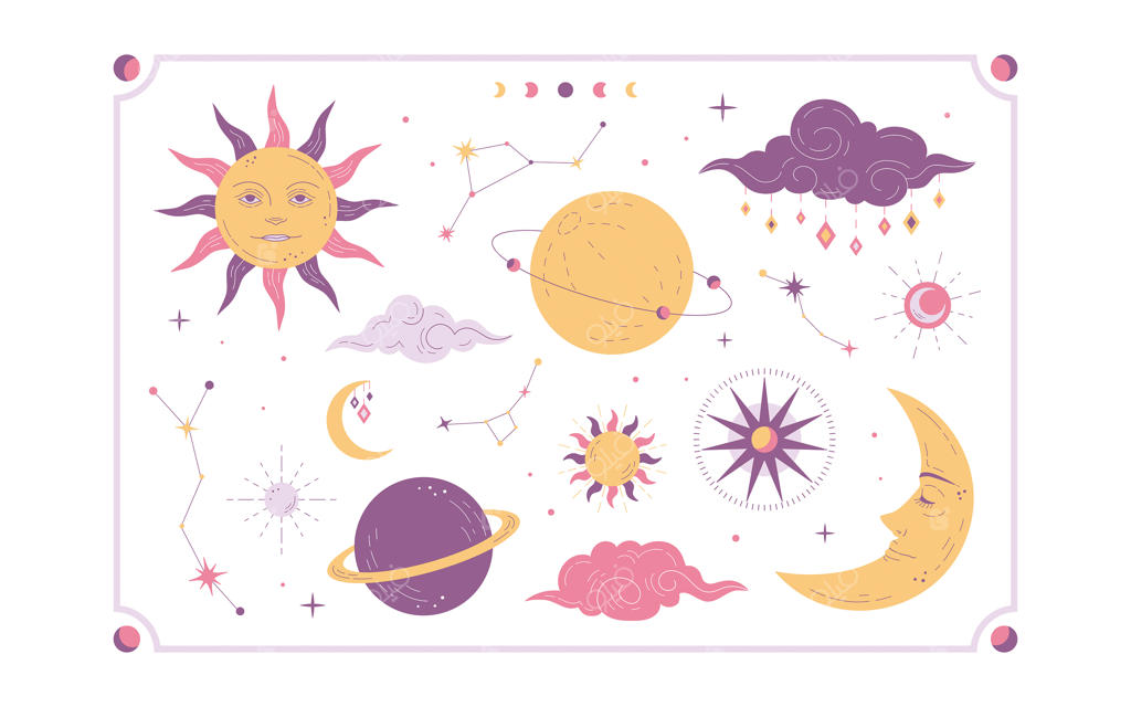 تصاویر عناصر طالع‌بینی با خورشید، ماه و ستاره