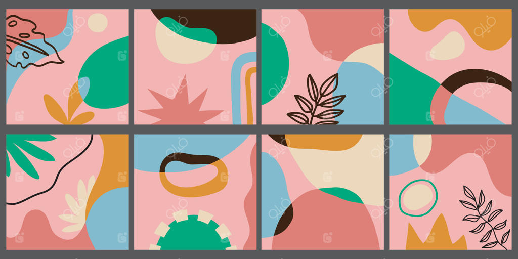 مجموعه جلد مدرن و انتزاعی، طراحی جلد مینیمال. پس‌زمینه رنگارنگ هندسی، تصویر برداری.