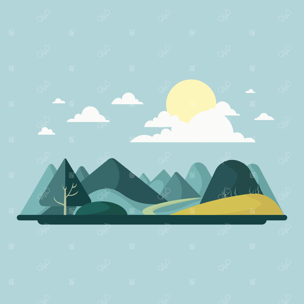 تصویرسازی وکتور منظره زیبای جنگل و طبیعت