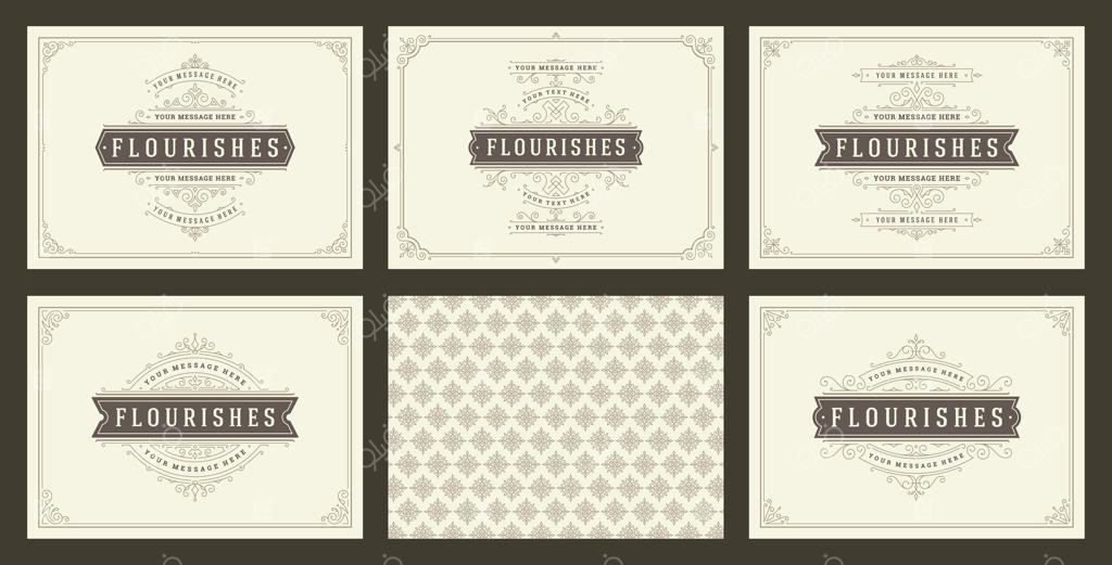 الگوهای کارت تبریک کلاسیک با قاب‌ها و نقش‌های تزئینی قدیمی