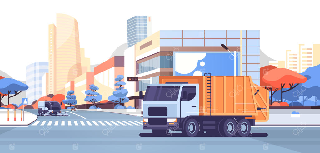 ماشین نظافت خیابانی و کامیون جمع‌آوری زباله