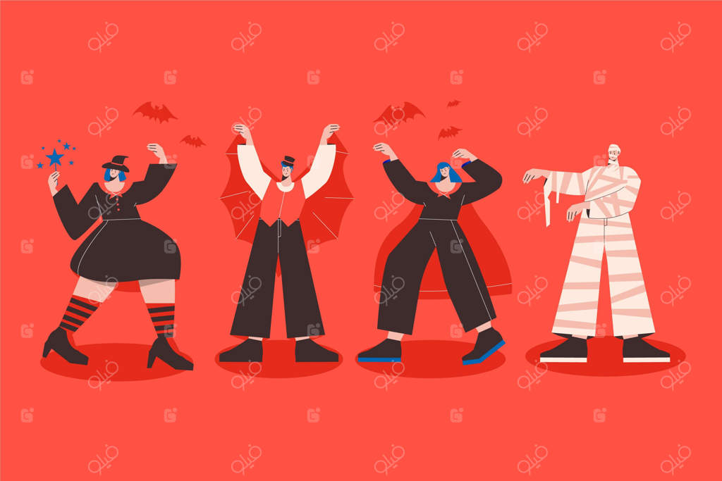 گروهی از افراد با لباس‌های مختلف هالووین