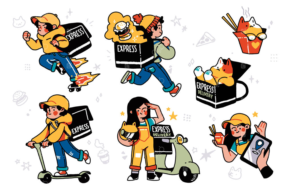 مجموعه‌ای از تصاویری از پیک‌های تحویل غذای سریع و خدمات ارسال غذا