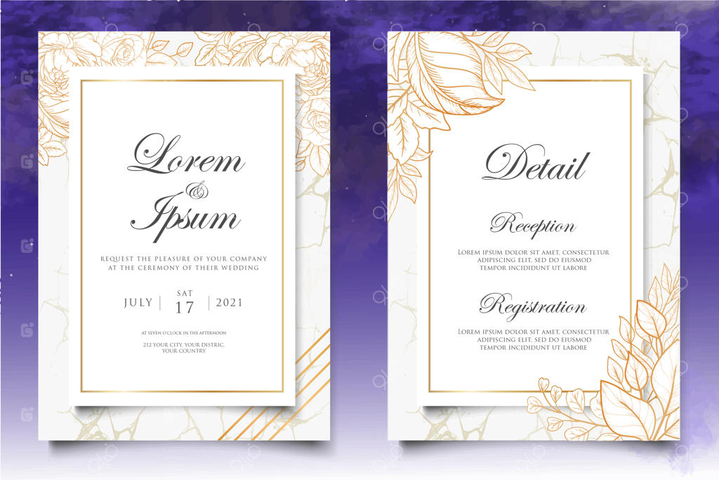 قالب کارت دعوت عروسی گلدار و دست‌کشیده شیک