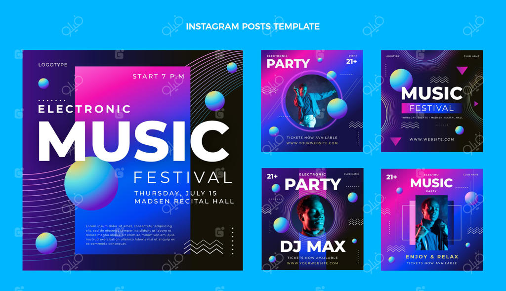 پست اینستاگرام جشنواره موسیقی با رنگ‌های گرادیان جذاب