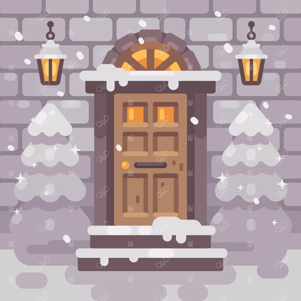 ایوان زمستانی با درختان کاج