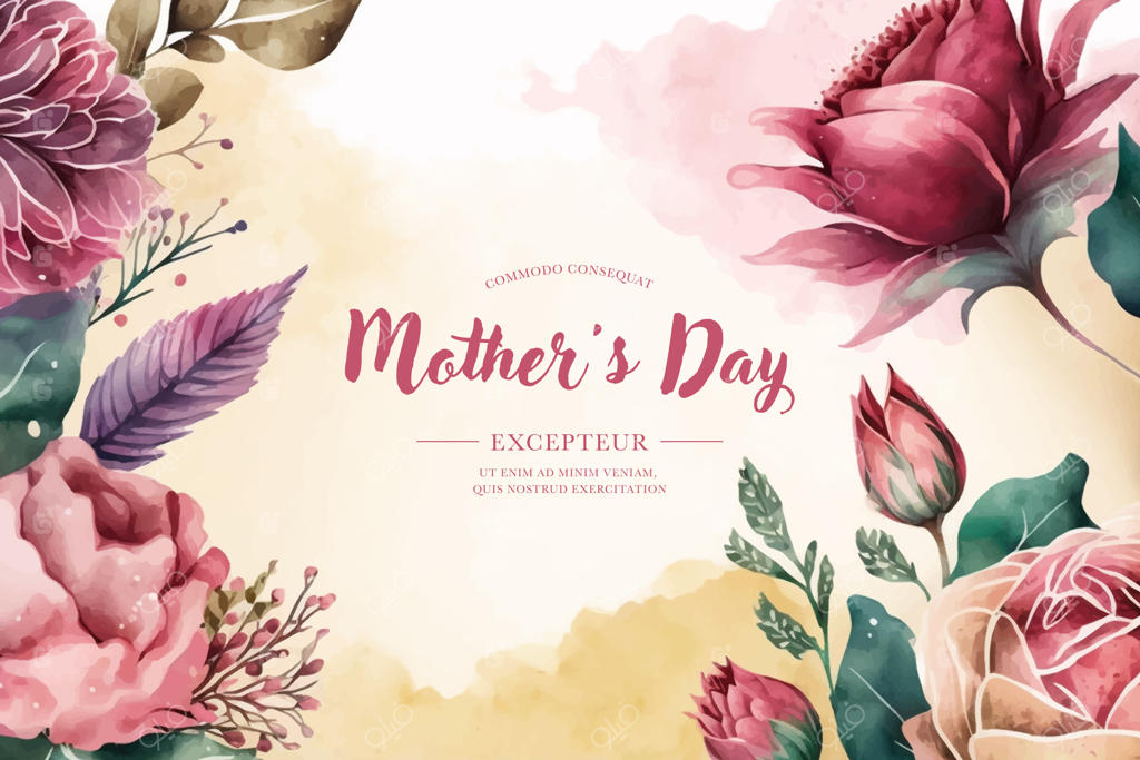بنر آبرنگی با گل‌های زیبا برای روز مادر: "روز مادر مبارک"